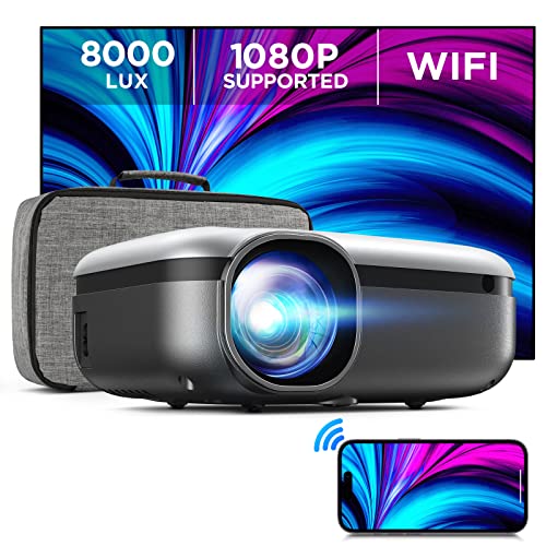 Portable Projector 1080P Supported, MOOKA FAMILY Mini WiFi Projector with Carrying Bag 8000L Movie Home Projector Compatible with TV Stick HDMI USB AV PS4 iOS Android Laptops