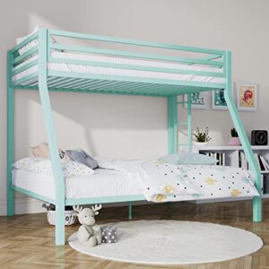 SHA CERLIN Metal Bunk Bed Twin Over Full Size with Removable Stairs, Heavy Duty Sturdy Frame with 12" Under-Bed Storage for Teens & Adults, No Box Spring Needed, Aqua Blue