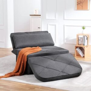 Vonanda Sofa Bed Plus, Convertible Chair 5 in 1 Multi-Function Folding Ottoman Modern Curved Linen Guest Bed with Lock-in Feature for Apartment, Classic Dark Gray