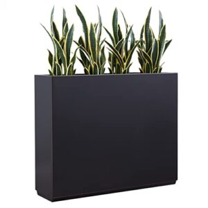 Wallowa Metallic Heavy Tall and Long Divider Outdoor/Indoor Planter Box, 38”Lx10”Wx30”H, ‎66 Pounds Pure Black with Hand Brushed Gold Edge