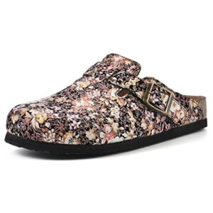 WHITE MOUNTAIN Shoes Bari Leather Footbeds Clog, Black/Multi/Floral Suede, 9 M