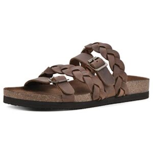 WHITE MOUNTAIN Shoes Holland Women's Flat Sandal, Brown/Leather, 8 M