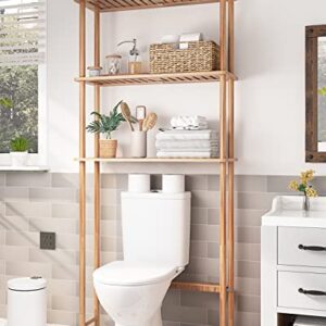 AmazerBath Over The Toilet Storage Shelf Bamboo, 3-Tier Over Toilet Organizer Rack, Freestanding Above Toilet Shelf for Bathroom, Laundry, Space Saver, Natural Color