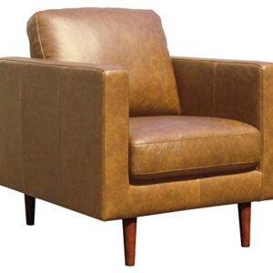 Amazon Brand - Rivet Revolve Modern Leather Armchair with Tapered Legs, 32.7"D x 34.6"W x 35.4"H, Caramel Leather