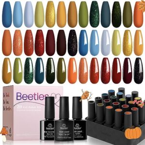 Beetles Fall Winter Gel Nail Polish Kit, Red Yellow Orange Green Gel Polish Set with Glossy & Matte Gel Top Coat Base Coat Soak Off Nail Lamp Christmas Mother's Day Gifts for Women, 20 Pcs