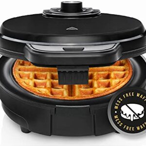 Chefman Anti-Overflow Belgian Waffle Maker w/Shade Selector, Temperature Control, Mess Free Moat, Round Iron w/Nonstick Plates & Cool Touch Handle, Measuring Cup Included, Black