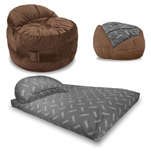 CordaRoy's Chenille Nest Gaming Bean Bag Chair with Controller Pockets and Handle, Convertible Foam-Filled Chair/Queen-Size Lounger, Espresso