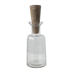 Creative Co-Op Wine Glass Mango Wood Stopper Decanter, 12" x 4", Clear