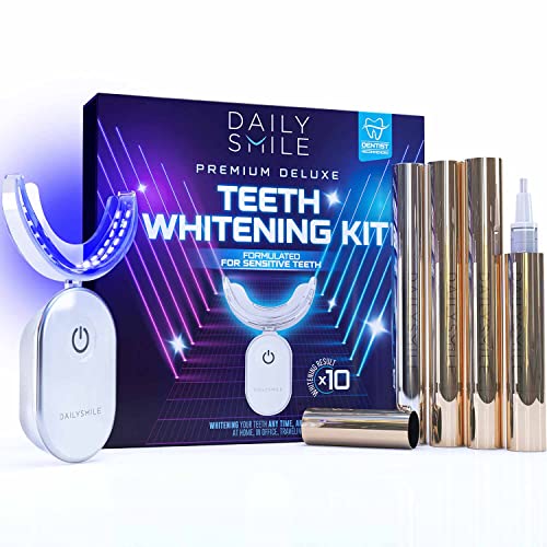 DailySmile Teeth Whitening Kit with Teeth Whitening Trays LED Light, 10 Min Non-Sensitive Waterproof Teeth Whitener, Proven Results Teeth Whitening Sensitive Teeth Solution, Help Remove 20 Year Stain