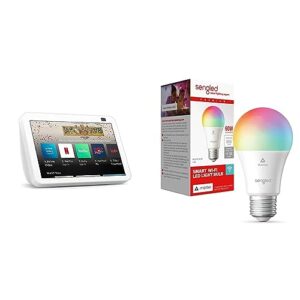 Echo Show 8 (2nd Gen) | Glacier White with FREE Sengled Matter Smart Bulb