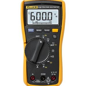 Fluke 115 Digital Multimeter, Measures AC/DC Voltage To 600 V and AC/DC Current to 10 A, Measures Resistance, Continuity, Frequency, and Capacitance, Includes Holster and Silicone Test Lead Set