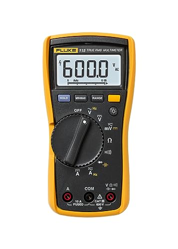 Fluke 115 Digital Multimeter, Measures AC/DC Voltage To 600 V and AC/DC Current to 10 A, Measures Resistance, Continuity, Frequency, and Capacitance, Includes Holster and Silicone Test Lead Set