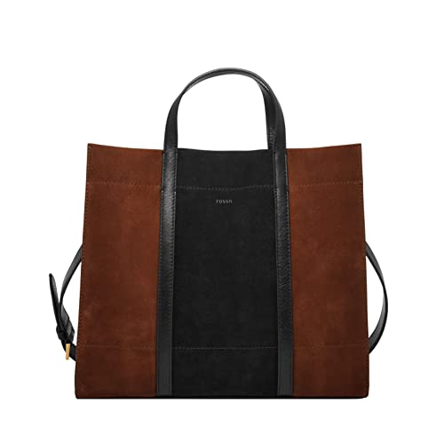 Fossil Women's Carmen Leather Shopper Tote Purse Handbag, Brown/Black (Model: ZB1362199)