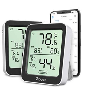Govee Indoor Hygrometer Thermometer 2 Pack, Bluetooth Humidity Temperature Gauge with Large LCD Display, Notification Alert with Max Min Records, 2 Years Data Storage Export for Room Greenhouse, Black