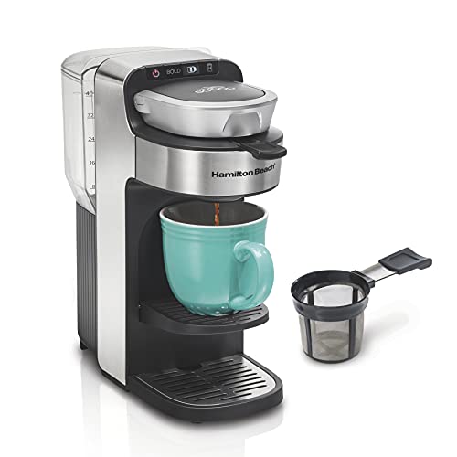 Hamilton Beach The Scoop Single Serve Coffee Maker & Fast Grounds Brewer for 8-14oz. Cups, Brews in Minutes, 40oz. Removable Reservoir, Stainless Steel (49987)