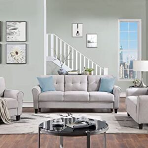 Harper & Bright Designs 3-Piece Living Room Sectional Sofa Set, Modern Style Button Tufted Linen Upholstered Armchair Loveseat Sofa and Three Seat Sofa Set Sectional Couch, Light Gray