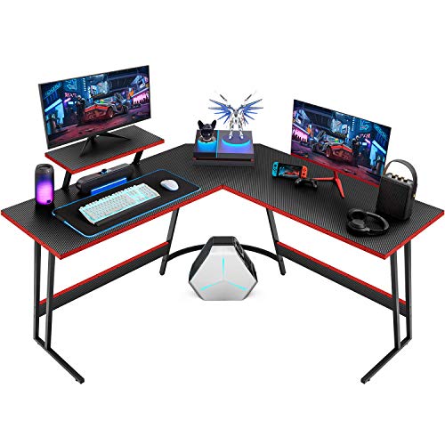 Homall L Shaped Gaming Desk Computer Corner Desk PC Gaming Desk Table with Large Monitor Riser Stand for Home Office Sturdy Writing Workstation (Black, 51 Inch)