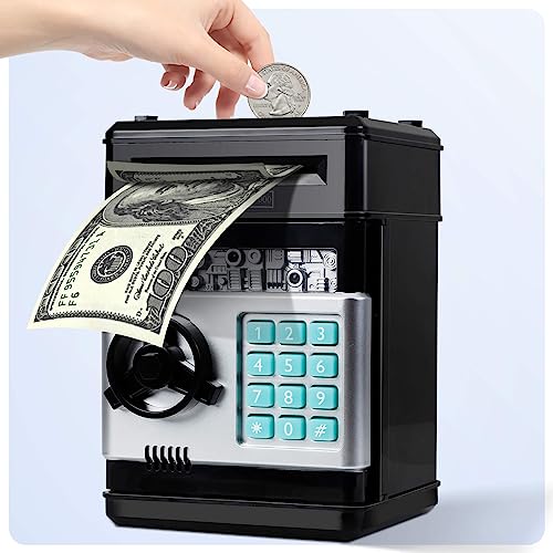 MAGIBX Piggy Bank for Boys Toys age 6-8, Cash Coin Can ATM Bank Toys for 6 7 8 Year Old Boy Birthday Gifts, Electronic Money Saving Box for Kids 5-7 with Password Code Lock for Boys age 8-10-12, Black