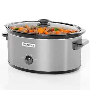 MAGNIFIQUE Oval Digital Slow Cooker with Keep Warm Setting - Perfect Kitchen Small Appliance for Family Dinners (Stainless Steel Manual, 7 Qt)