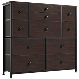 REAHOME 11 Drawer Dresser for Bedroom Faux Leather Chest of Drawers Fabric Dresser with Wooden Top Storage Organizer Unit for Living Room Hallway Entryway Closets (Rustic Brown)