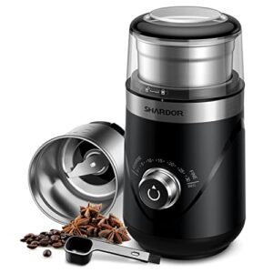 SHARDOR Adjustable Coffee Grinder Electric, Spice Grinder, Coffee Bean Grinder, Espresso Grinder with 1 Removable Stainless Steel Bowl, Black