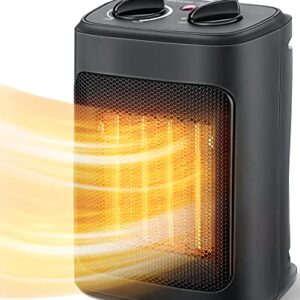 Space Heater, 1500W Electric Heaters Indoor Portable with Thermostat, PTC Fast Heating Ceramic Room Small Heater with Heating and Fan Modes for Bedroom, Office and Indoor Use