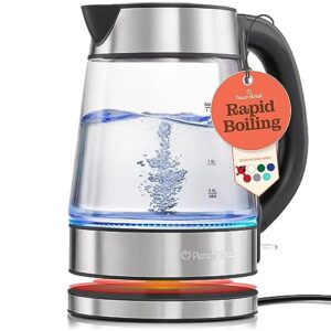 Speed-Boil Electric Kettle - 1.7L Water Boiler 1500W, Coffee & Tea Kettle Borosilicate Glass, Easy Clean Wide Opening, Auto Shut-Off, Cool Touch Handle, LED Light. 360° Rotation, Boil Dry Protection