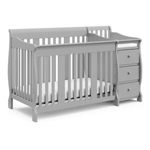 Storkcraft Portofino 5-in-1 Convertible Crib and Changer Combo (Pebble Gray) – Changing Table with Storage Drawer, Converts to Toddler Full-Size Bed, Daybed