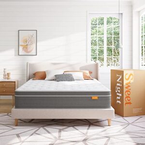 Sweetnight Queen Mattress, 12 Inch Memory Foam and Hybrid Innerspring Mattress for Motion Isolation and Cool Sleep, Mattress Queen, Grey, Island