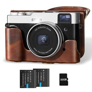 Upgraded 4K Digital Camera with Leather Case, 48MP Vlogging Cameras for Photography and Video with Viewfinder, 16X Zoom Autofocus Compact Point and Shoot Camera for YouTube with 32G Card & 2 Batteries