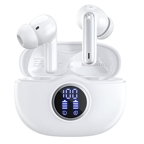 Wireless Earbuds Bluetooth 5.3 Headphones 40 Hrs Playtime with LED Display, Deep Bass Stereo and Noise Cancelling Bluetooth Ear Buds IP7 Waterproof Wireless Earphones with Mic for iPhone Android White