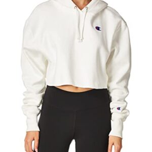 Champion womens Reverse Weave Cropped Cut-off Hoodie, Left Chest C Hooded Sweatshirt, White-549302, Small US