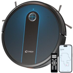 Coredy Robot Vacuum, R650 Ultra Robotic Vacuum with 2200 Pa Strong Suction, Gyro Dynamic Navigation, Z-zag Cleaning Path, App Control, Real Time Map, Compatible Alexa, Ideal for Carpet, Hard Floor