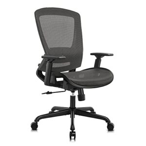 ELABEST Mesh Office Chair,Ergonomic Computer Desk Chair,Sturdy Task Chair- Adjustable Lumbar Support & Armrests,Tilt Function,Comfort Wide Seat,Swivel Home Office Chair (ELATASK, Grey)