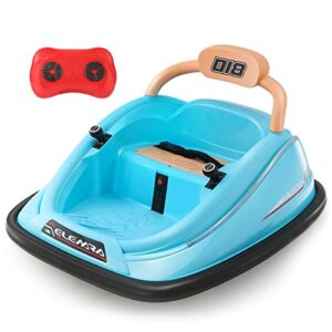 ELEMARA Bumper Car for Toddlers, 12V Electric Ride On Car Baby Bumper Car with 2 Driving Modes, Remote Control, Safety Belt,LED Lights and DIY Stickers Bumper Car for Kids (Light Blue) Large