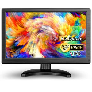 Eyoyo 13.3 inch IPS HDMI Monitor 1920x1080 16: 9 LCD Display Screen Support HDMI VGA Intput for PC Laptop Computer Home Security CCTV System with Loudspeakers