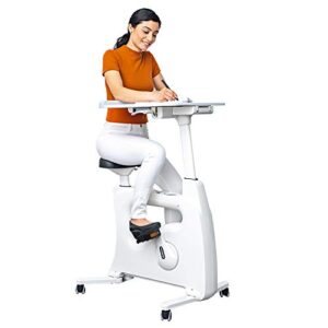 FLEXISPOT Exercise Bike Standing Desk Bike Height Adjustable Stationary Bike Desk Cycle with Adjustable Desktop Home Workstations White