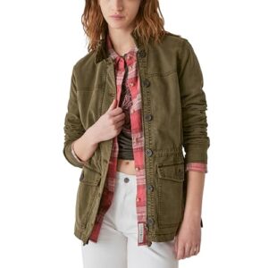 Lucky Brand Women's Long Sleeve Button Up Two Pocket Utility Jacket, Olive Night, Medium