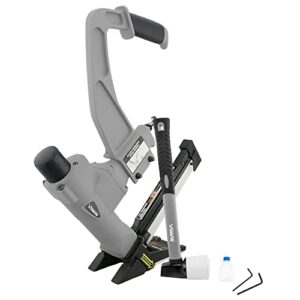 NuMax SFL618 Pneumatic 3-in-1 15.5-Gauge and 16-Gauge 2" Flooring Nailer / Stapler with Flooring Mallet and Interchangeable Base Plates, Grey