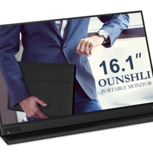 OUNSHLI Portable Monitor for Laptop 16.1 Inch Full HD 1080P Dual Computer Monitor USB C HDMI with Speakers, Flat Travel Monitor for MacBook Pro PS4 PS5 PC, Smart Cover&Screen Protector Included…