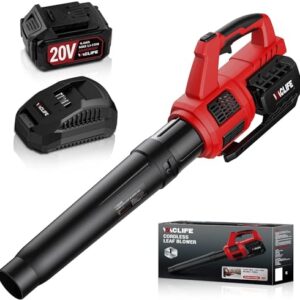 VacLife Leaf Blower Cordless with Battery and Charger-350CFM 150MPH 20V Electric Leaf Blower with Advanced Turbo & High-Speed Mode, Perfect for Lawn, Yard, Garage, Patio & Sidewalk Red (VL717)