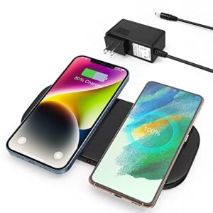 ZealSound Wireless Charging Pad 15W,Dual Fast Wireless Charger Pad for Multiple Devices,Premium PU Leather Charge Mat Compatible with iPhone 14/13 seris,Phone,New AirPod,Galaxy Buds,Google Buds(Black)