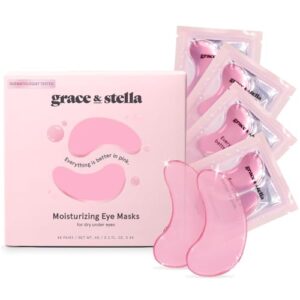 Award Winning Under Eye Mask (Pink, 48 Pairs) Reduce Dark Circles, Puffy Eyes, Undereye Bags, Wrinkles - Gel Under Eye Patches, Vegan Cruelty-Free Self Care by grace and stella