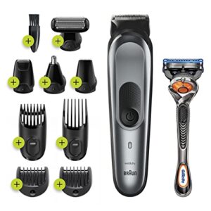 Braun Hair Clippers for Men, MGK7221 10-in-1 Body Grooming Kit, Beard, Ear and Nose Trimmer, Body Groomer and Hair Clipper, Black/Silver