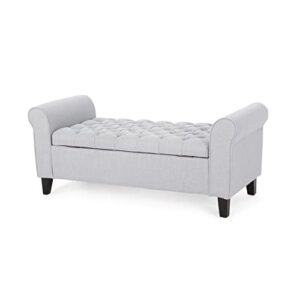 Christopher Knight Home Keiko Fabric Armed Storage Bench, Light Grey