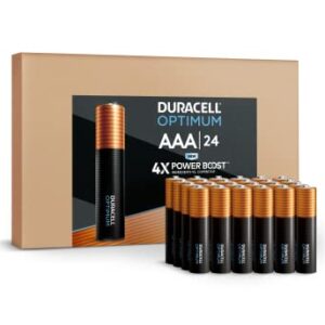 Duracell Optimum AAA Batteries, 24 Count Pack Triple A Battery with Power Boost Ingredients, Long-Lasting Power Alkaline AAA Battery for Household (Ecommerce Packaging)