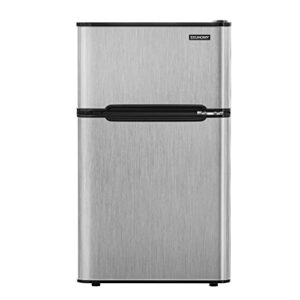 EUHOMY Mini Fridge with Freezer, 3.2 Cu.Ft Compact Refrigerator with freezer, 2 Door Mini Fridge with freezer For Dorm/Bedroom/Office/Apartment- Food Storage or Drink Beer(New Silver)