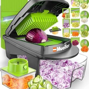 Mueller Pro-Series All-in-One, 12 Blade Vegetable Chopper, Mandoline Slicer for Kitchen, Vegetable Slicer and Spiralizer, Cutter, Dicer, Food Chopper, Grater, Kitchen Gadgets Sets with Container