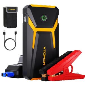 VTOMAN V6 Jump Starter, 1500A Peak (Up to 7L Gas/5L Diesel Engines) car Battery Charger Portable Jump Box for 12V Auto Battery Booster Pack with Power Bank, Jumper Cables, Carrying Case(Yellow)