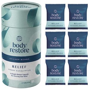 Body Restore Bath Bombs Aromatherapy 6 Packs - Christmas Gifts Stocking Stuffers, Relaxation Birthday Gifts for Women and Men, Stress Relief and Luxury Self Care - Eucalyptus